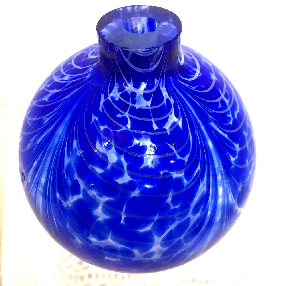 * Oil Lamp Blue Glass Handblown NIB
